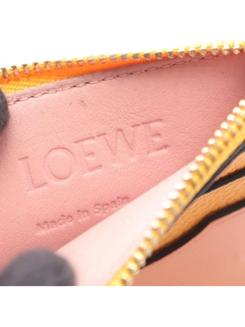 Loewe Coin Case Anagram Square Card Holder with Key Ring Apricot Orange Leather
